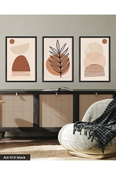 Evinemoda Abstract Design Bohemian Style 3 Piece Black Wood Framed Painting Act