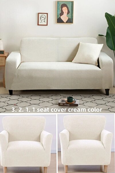 intil غطاء أريكة ليكرا - طقم غطاء أريكة 3 2 1 1 (4 قطع)