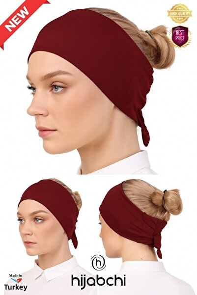 hijabchi Bonnet de lux cu bandană, din viscoză, pentru hijab - Burgundy