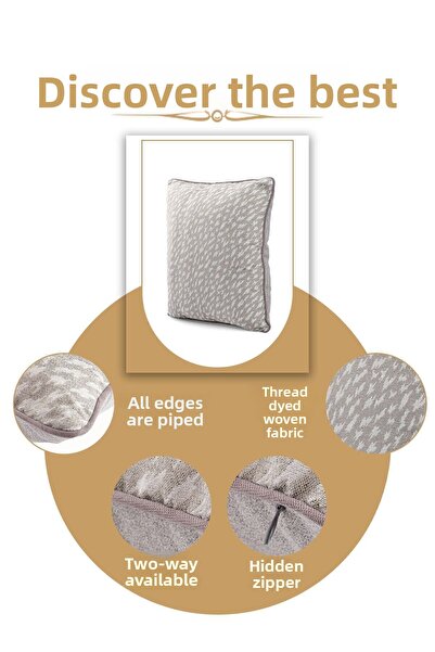 ÖZENEV 43X43 Special Design Woven Throw Pillow Cover - Hidden Zipper, Ribbed Living Room Decorative