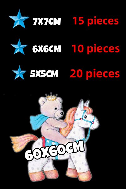 PANDA SOKAĞI Blue Teddy Bear with Cute White Horses Decorative Sticker Change Your Room's Air - 70x60 cm