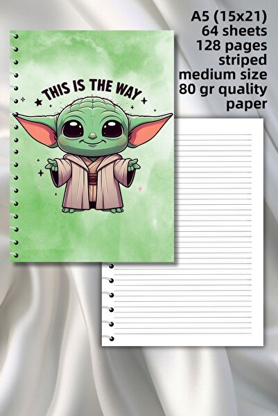 daily notebook دفتر مدرسي مخطط من YODA، 64 ورقة/128 صفحة حلزونية مقاس A5 متوسط ​​(15 × 21 سم)