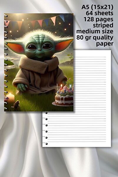 daily notebook دفتر مدرسي مخطط من YODA، 64 ورقة/128 صفحة حلزونية مقاس A5 متوسط ​​(15 × 21 سم)