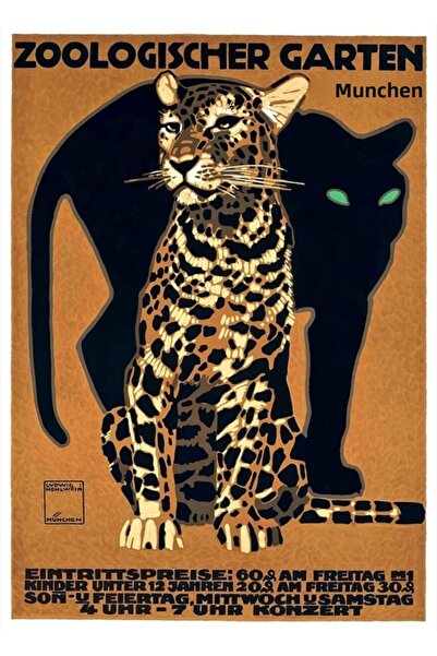 Universal 1912 Ludwig Hohlwein Zoo din Munchen Leopard și panteră Poster pict...