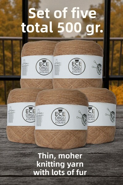 Ece Örgü Tasarım Atölyesi خيط حياكة من الموهير ذو الوبر الفضفاض بلون الجمل سا...