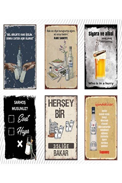 Juzk Solutions Σετ 6 Ξύλινες Αφίσες Τοίχου με θέμα Ράκι και Μπύρα - Ειδική Σε...