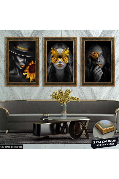 Evinemoda Women's Butterfly and Flower Motif 3 Piece Framed Painting Cvplk