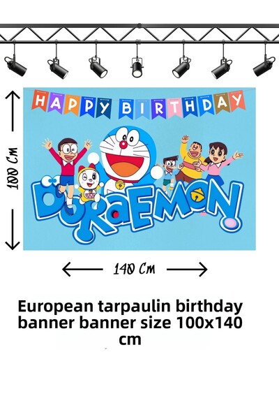 snowparty Χαριτωμένο πανό γενεθλίων με θέμα την ρομπότ γάτα Ντοραέμον