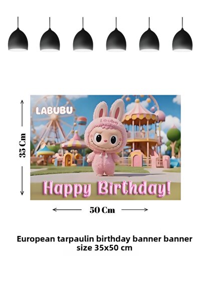 HAPPYLOOPPARTY لافتة عيد ميلاد لابوبو لونا