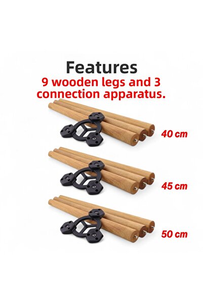 Badem10 Set of 3 (Painted) Zigon Coffee Table Leg Set Wooden Pouf Leg Table Legs with Angled Central Connection Apparatus