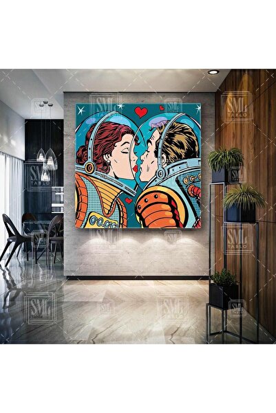 SML TABLO Pereche romantică în interiorul ținutei astronaut Ilustrație Pictură pătrată pe pânză