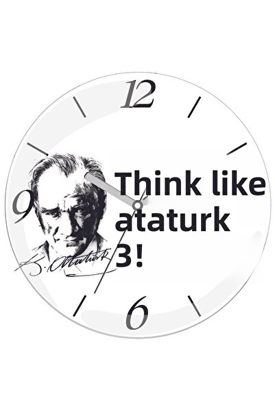 ART HEDİYE Gândește ca Atatürk Ceas de perete din sticlă reală cu diametrul d...