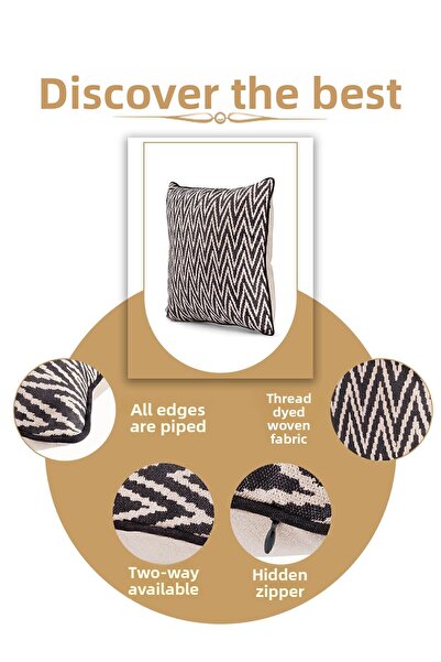 ÖZENEV 43X43 Special Design Woven Throw Pillow Cover - Hidden Zipper, Ribbed Living Room Decorative