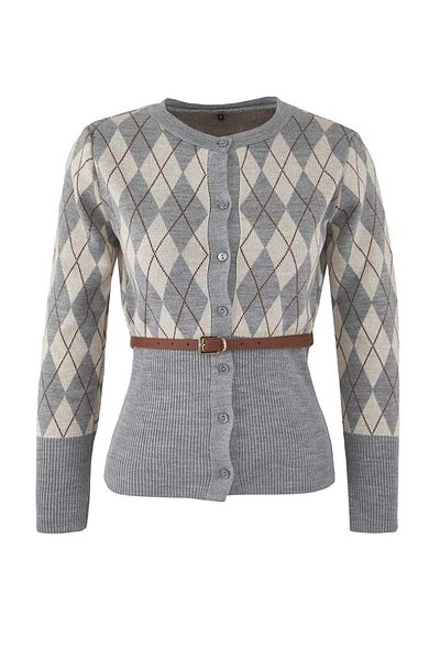 Trendyol Collection Gray Diamond Belted Knitwear Cardigan Twoaw26Hi00150