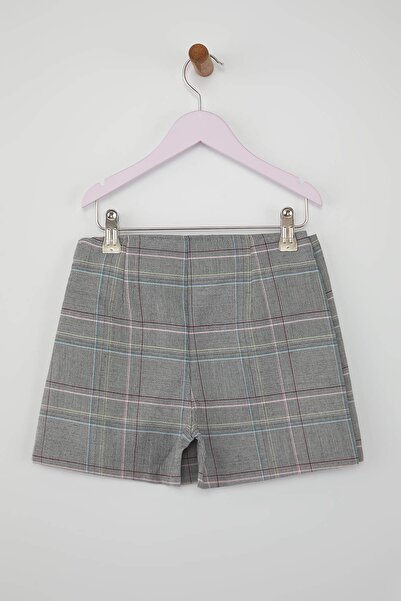 TRENDYOLKIDS Fusta scurtă țesută pentru fete în carouri cu centură de piatră TKDAW26ET00002