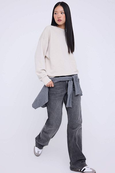 Trendyol Collection Stone Oversize/Loose Cut Crew Neck Thick/Knitted Sweatshirt with Fleece Inside Twoaw26Sw00029