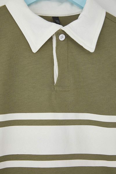 TRENDYOLKIDS Green*005 Boy's 100% Cotton Plain Polo Neck Regular Knitted T-Shirt Tkdaw26Ts00003