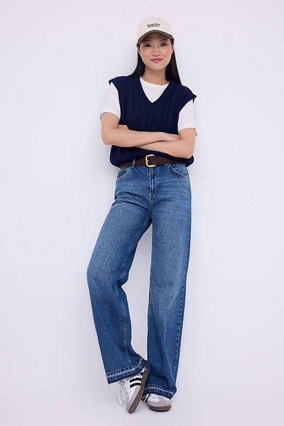 Trendyol Collection Teen Blue High Waist Wide Leg Palazzo Jeans with Leg Detail Twoaw26Je00100