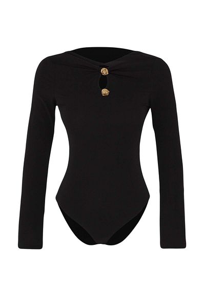 Trendyol Collection Black Gold Accessory Detailed Boat Neck Knitted Body Tpraw26Bd00014
