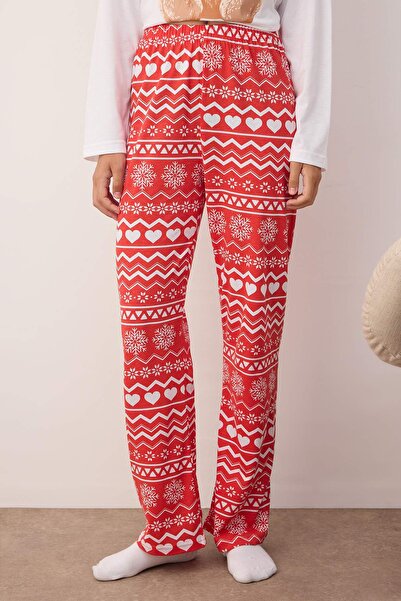 Trendyol Collection Rot-weißes Teddybär-Winter-Strickpyjama-Set THMAW26PT00047