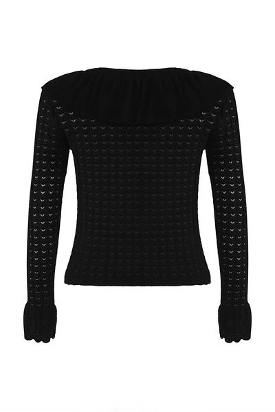 Trendyol Collection Black Button Detailed Mercerized Look Ruffle Detailed Body Hugging Knitwear Cardigan Twoaw26Hi00010