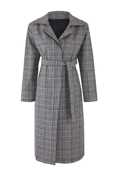 Trendyol Collection Multicolor Plaid Pattern Mono Closure Long Oversize Coat Twoaw26Kb00049