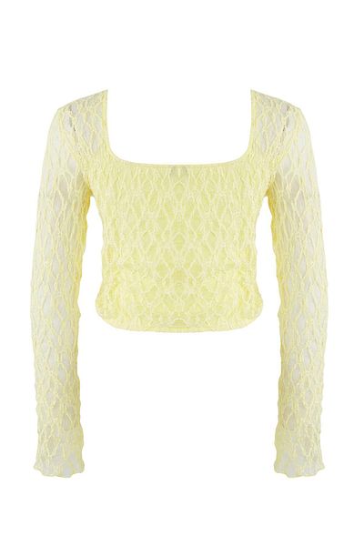 Trendyol Collection Teen Light Yellow Button Fitted/Slim Fit Lace Knitted Blouse Twoaw26Bz00016