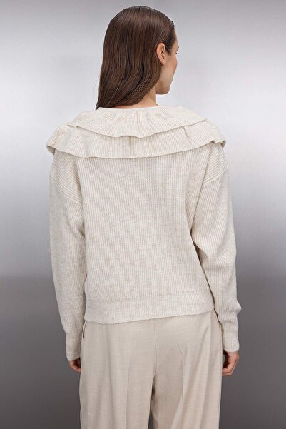 Trendyol Collection Stone Soft Textured Collar Ruffle Detail Knitwear Sweater Twoaw26Kz00161