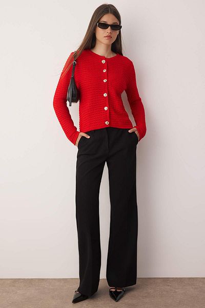Trendyol Collection Red Textured Cotton Look Knitwear Cardigan Twoaw26Hi00186