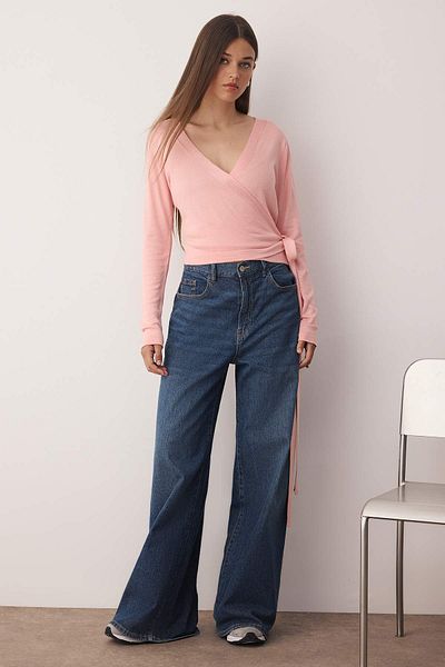 Trendyol Collection Pink Double Breasted Collar Tie Crop/Short Slim Knitwear Sweater Twoaw26Kz00106
