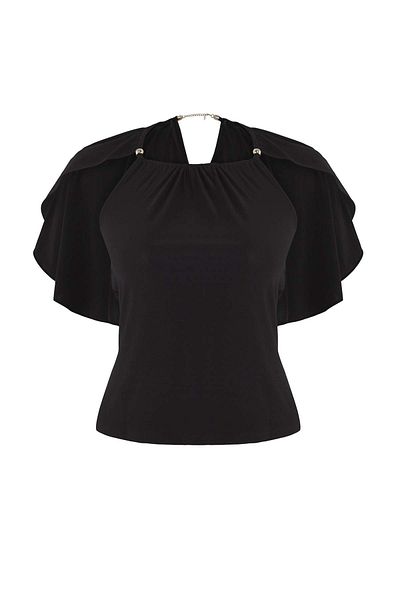 Trendyol Collection Black Plain Crew Neck Three Quarter Sleeve Knitted Sandy Party Blouse Tpraw26Bz00000