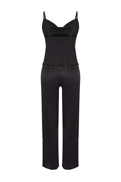 Trendyol Collection Black Plain Lace Detail Satin Woven Pajama Set Thmaw26Pt00078