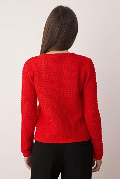 Trendyol Collection Red Textured Cotton Look Knitwear Cardigan Twoaw26Hi00186