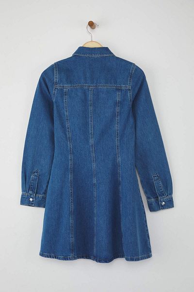 Trendyol Collection Blue Mini Denim Shirt Dress Twoaw26El00034