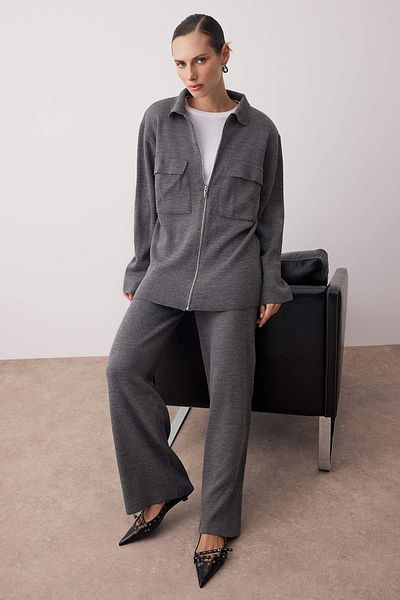Trendyol Modest Anthracite Pocket Zipper Detailed Knitwear Bottom - Top Set Tctaw26Us00015
