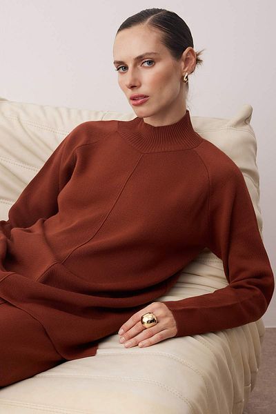 Trendyol Modest Cinnamon Slit Knitwear Bottom-Top Set Tctaw26Us00010