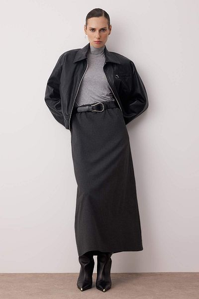 Trendyol Modest Dark Anthracite Unlined Waist Gathered Detailed Woven Skirt Tctaw26Ee00006