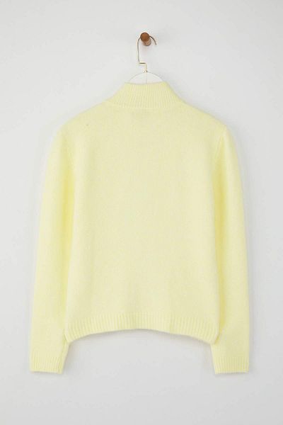 Trendyol Collection Wardrobe Essentials Yellow Wool Zippered Stand Collar Daisy Knitwear Cardigan |   Twoaw26Hi000900