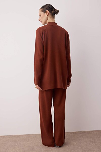Trendyol Modest Cinnamon Slit Knitwear Bottom-Top Set Tctaw26Us00010