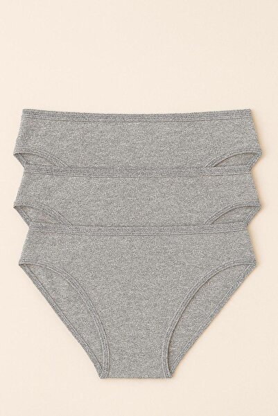 NIA UNDERWEAR طقم سراويل داخلية نسائية من القطن مكون من 3 قطع - رمادي - مقاس ...