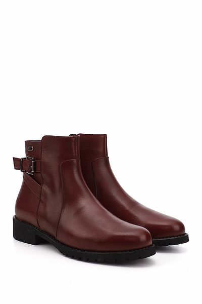 GÖNDERİ(R) Women/Girls Burgundy Antique Zippered Rubber Sole Genuine Leather Boots