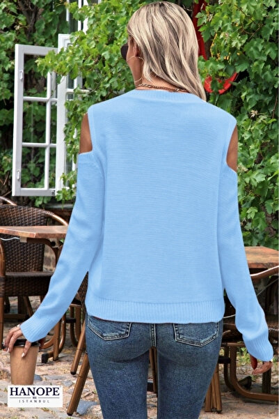hanope Pulover de damă, cu gâtul turn, plasă, împletitură de păr, execuție, cu model, detaliată, albastru bebeluș.
