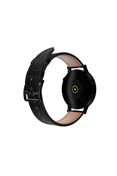 20mm Genuine Leather Croco Black Strap Black Buckle Compatible With Watches With 20mm Strap Width