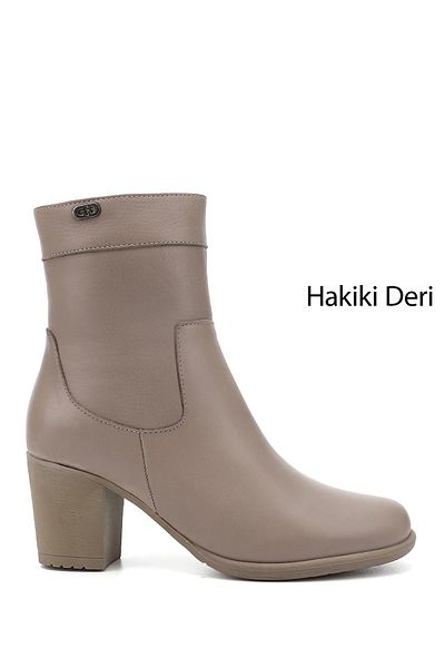 GÖNDERİ(R) Women/Girls Beige Zippered Thick Heeled Genuine Leather Boots