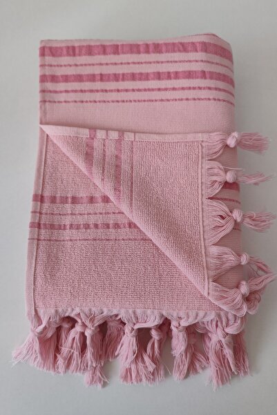 Sevim Ροζ ριγέ βαμβακερή πετσέτα Peshtemal - Μαλακή και υψηλής απορρόφησης νερού - 90x170cm