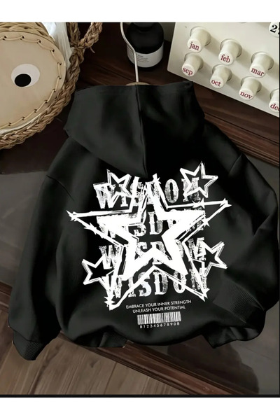 Daxia YILDIZ SIRT BASKILI Kapüşonlu Sweatshirt (YENİ SEZON)