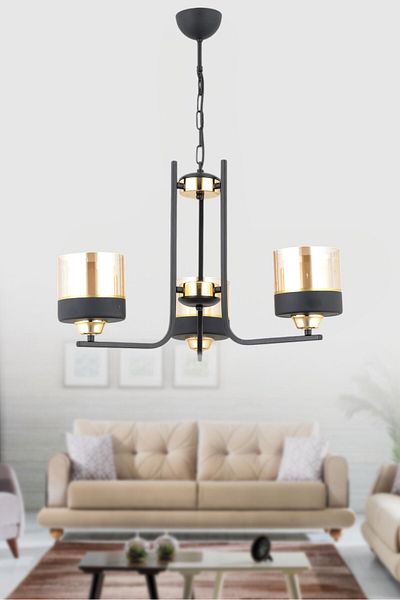 ESSLİGHT Esra 3-Piece Modern (Black Gold) Honey Glass Living Room Bedroom Kitchen Young Room Chandelier