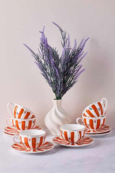 Perotti Balat Turuncu 6 Kişilik 12 Parça Porselen Kahve Takımı