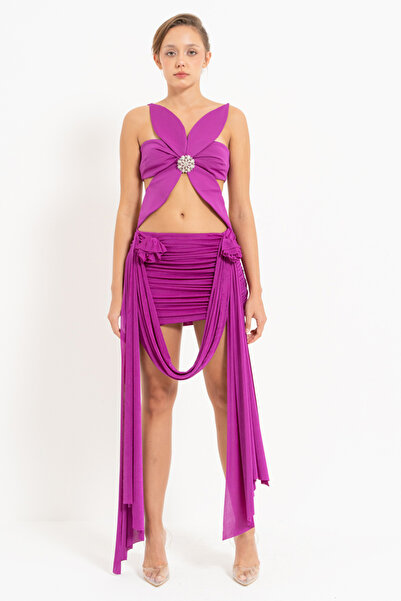 Kikiriki Magenta Rose Detailed Mini Skirt