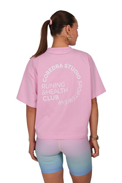 Coredra Γυναικείο μπλουζάκι Runing And Health Club Boxed Fit Ροζ C590